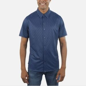 NEW Jachs New York Men's L Blue Short Sleeve Button Up Shirt Pattern Stretch